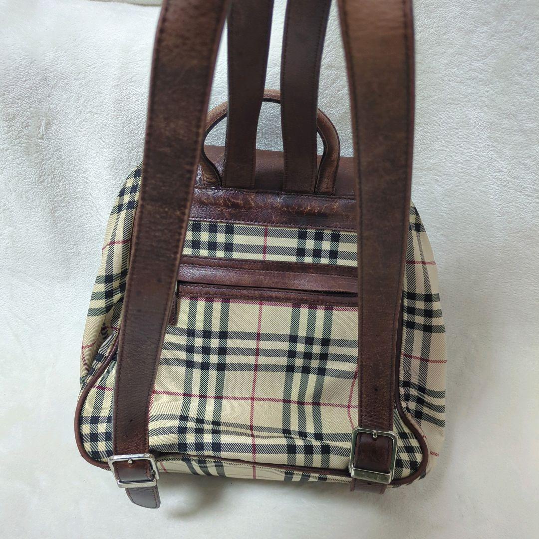 良品 BURBERRY ノバチェック リュック 巾着 キャンバス レザー ロゴ