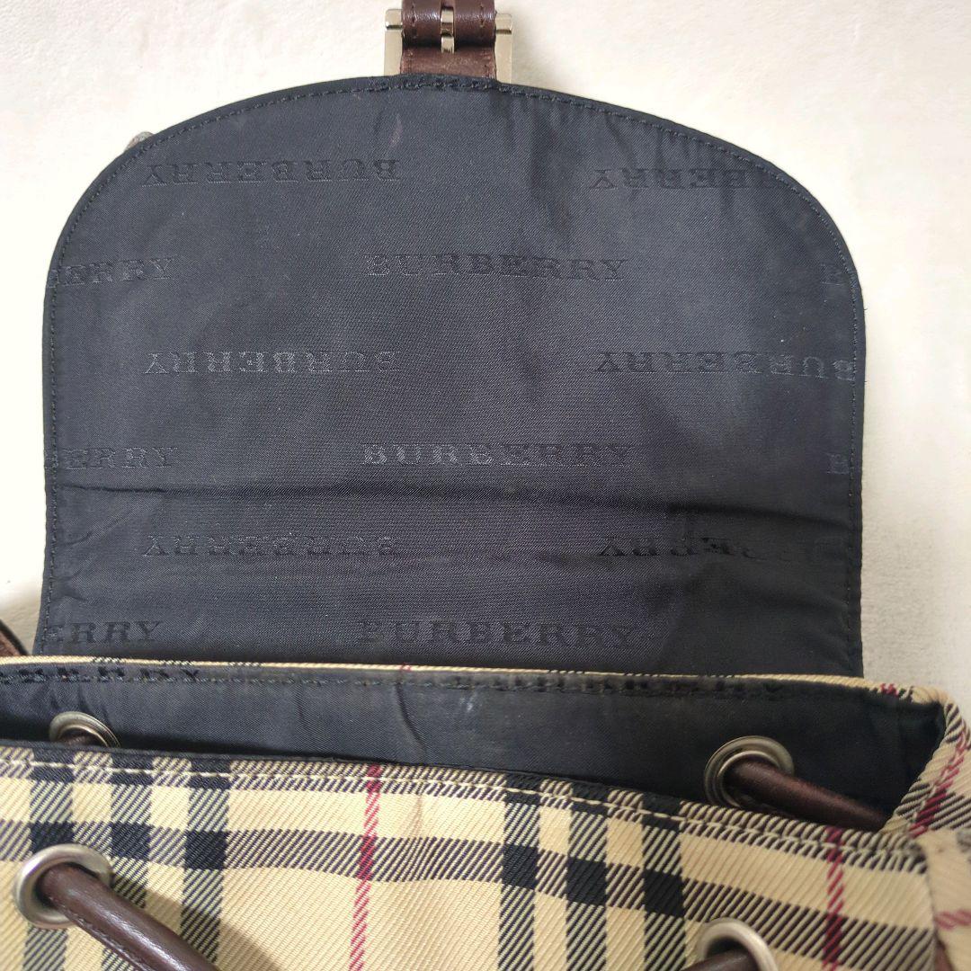 良品 BURBERRY ノバチェック リュック 巾着 キャンバス レザー ロゴ
