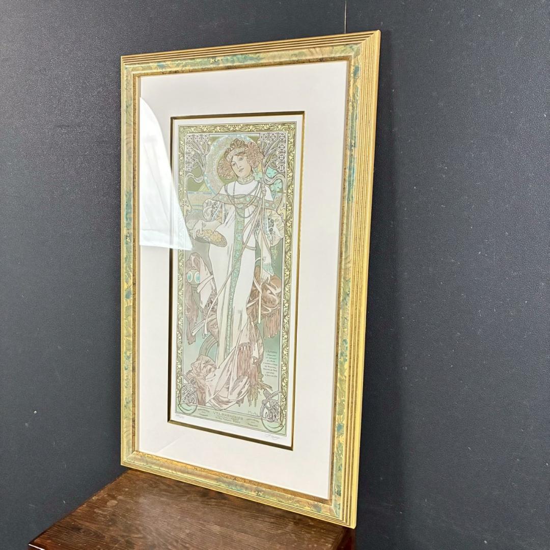 美品 アルフォンス・ミュシャ「四季・秋」リトグラフ 摺師サイン入り