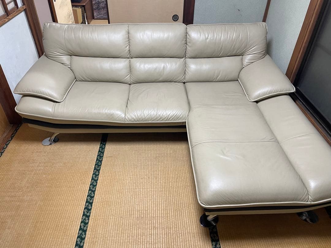 ニトリソファ ロゾ ベージュ　左カウチ ベージュ レザー L字型 ソファ