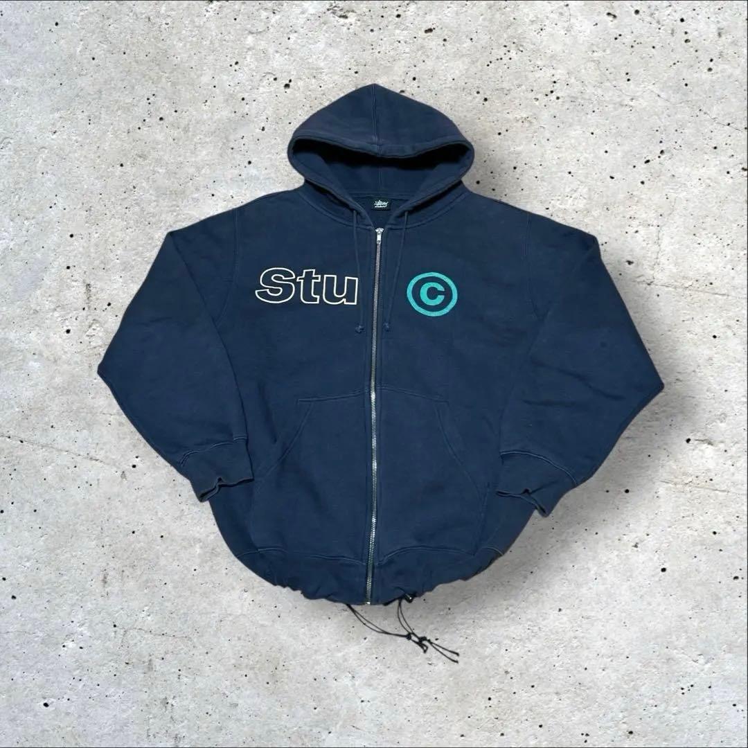 old stussy 90s 紺タグ ジップパーカー ネイビー ドローコード - メルカリ