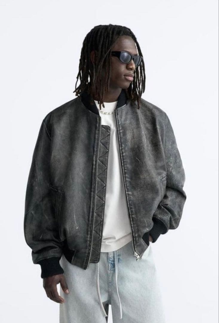 ZARA ヴィンテージエフェクト レザー ボンバージャケット - メルカリ