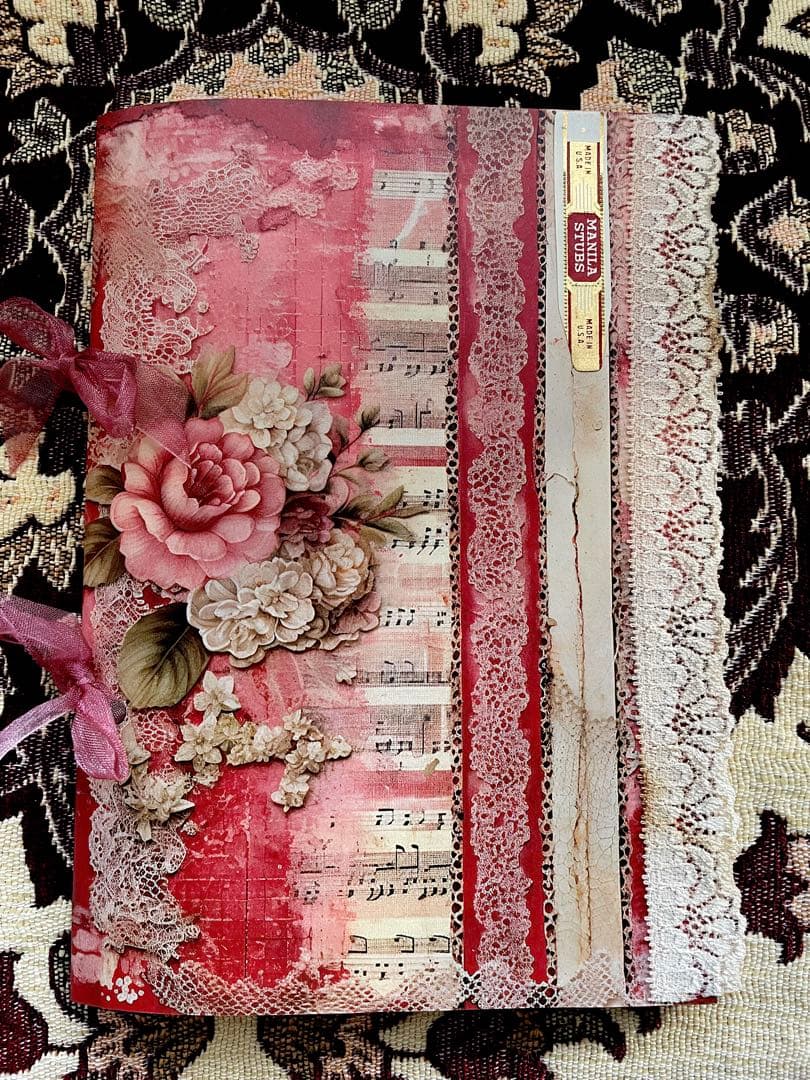 ハンドメイド☆ジャンクジャーナル雑記帳(赤のvintage) 束帳 - メルカリ