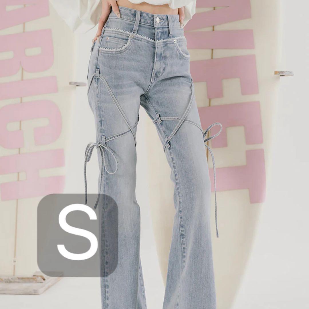 ♡ ダーリッチ ♡ ピコレースハイウエストフレアデニム Sサイズ アイスブルー ダーリッチ Darich ピコレースハイウエストフレアデニム （アイス