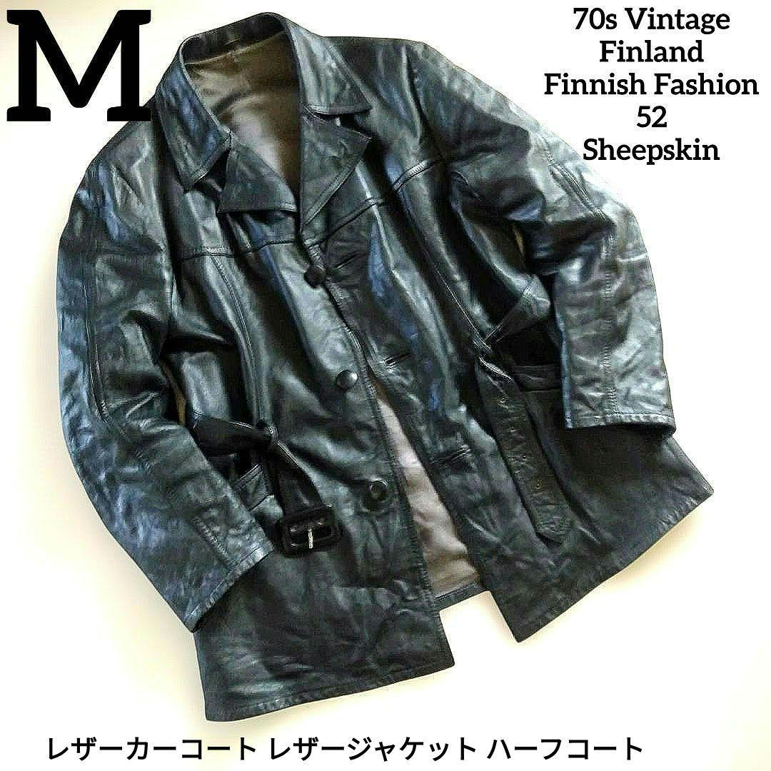 70s Vintage レザーハーフコート レザージャケット カーコート 50s イタリア製 レザージャケット カーコート ヴィンテージ ユーロ L