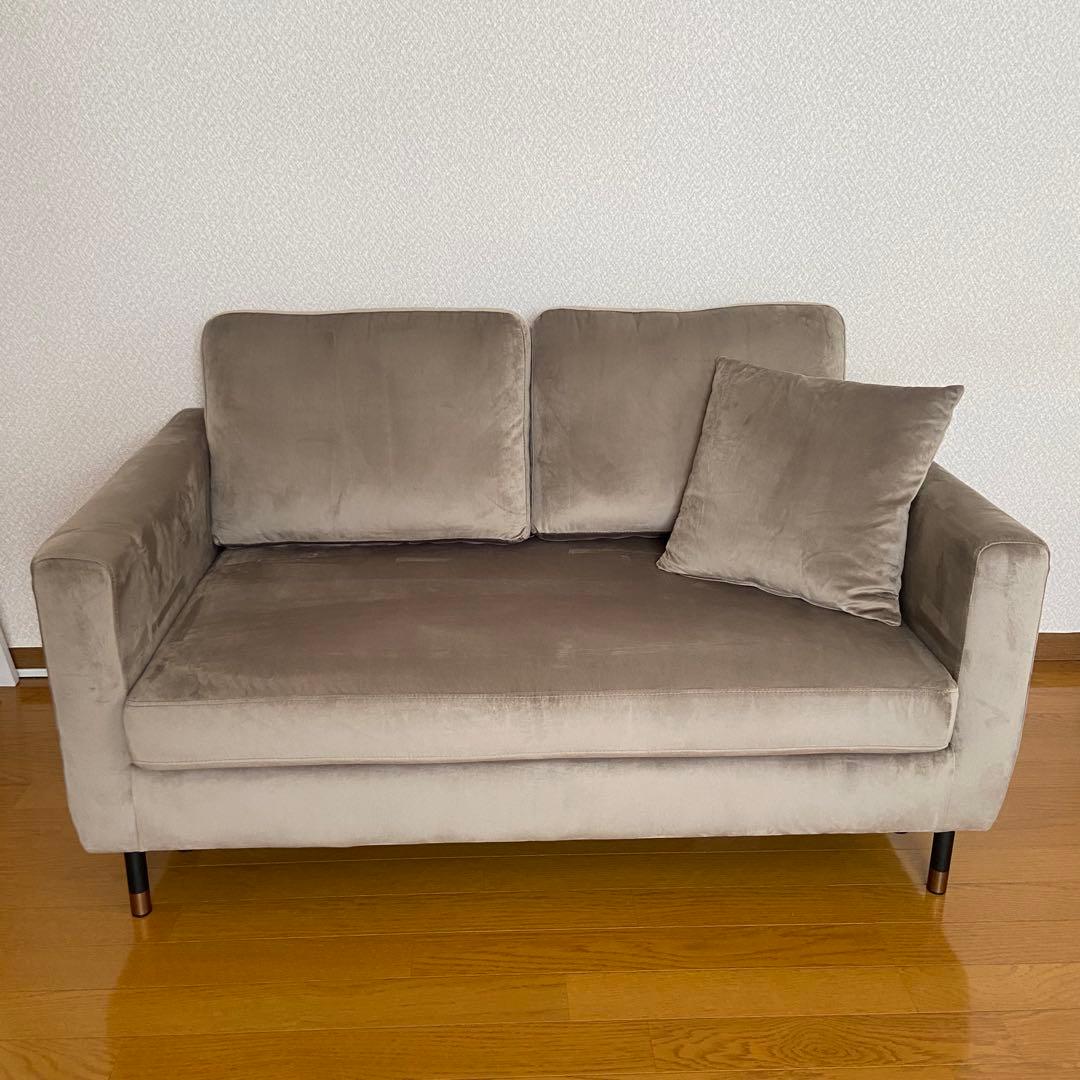 2人掛けソファ グレージュ ベロア調