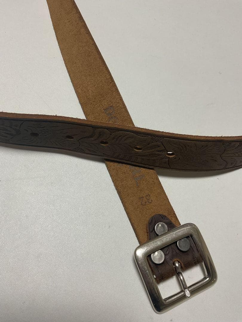 RRL カービングベルト 金属バックル 32インチ レザー ブラウン