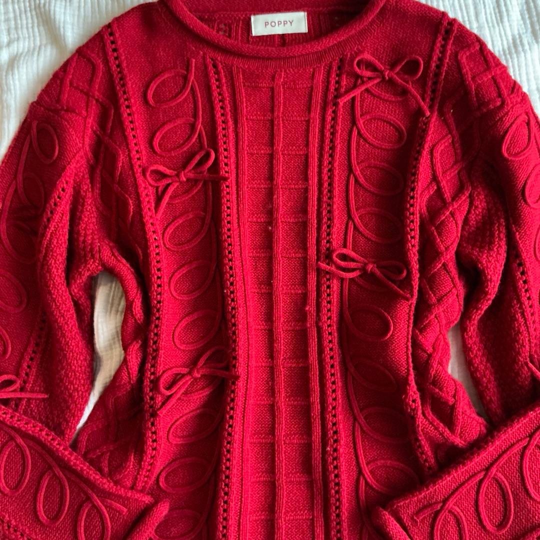 POPPY クルクル リボン ルーズニット 赤 Kurukuru ribbon - メルカリ