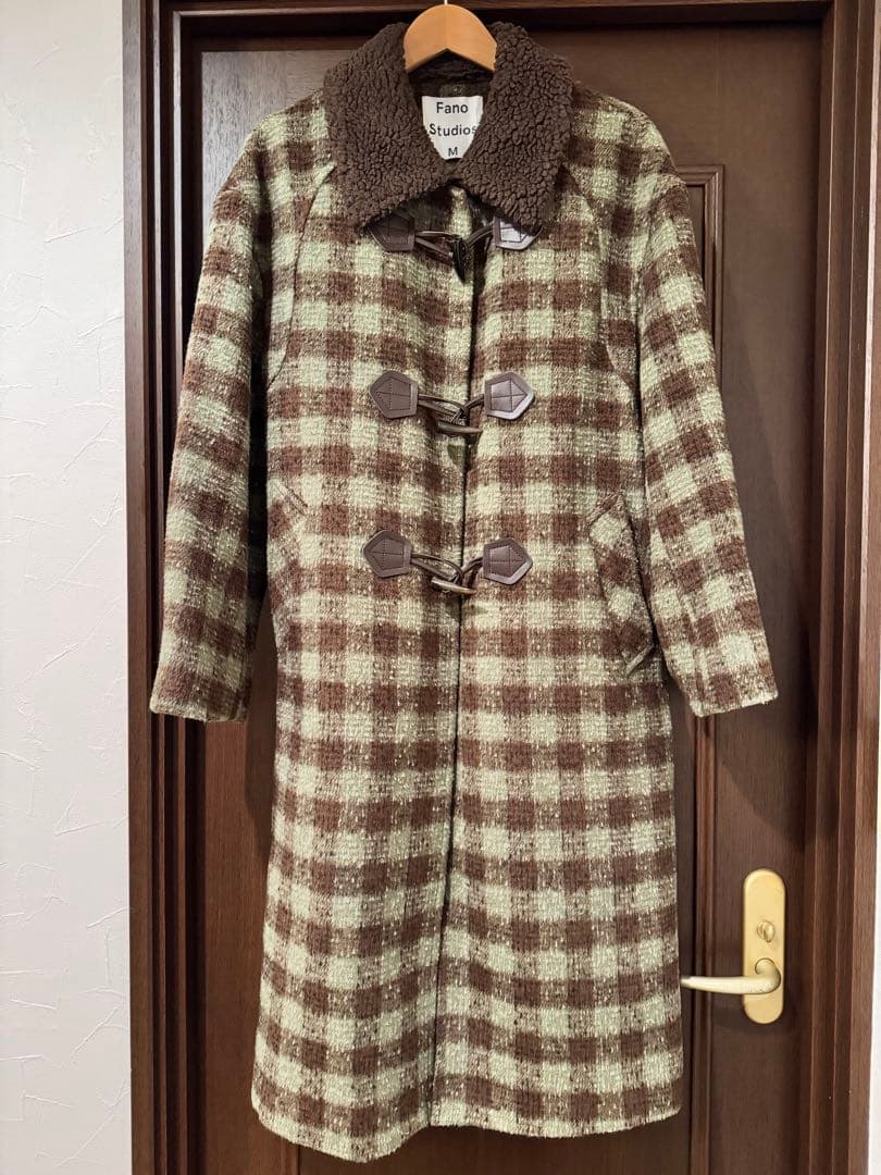 Fano Studios ボアカラー ブロックチェック ダッフルコート ロング