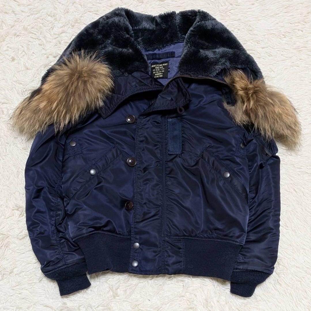 AVIREX フライトジャケット N-2A 短丈 ネイビー ラクーンファー M