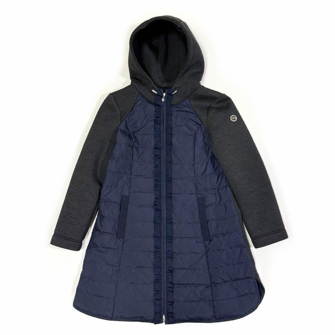 エムズグレイシー ダウンコート ダウンジャケット フード Aライン ネイビー M