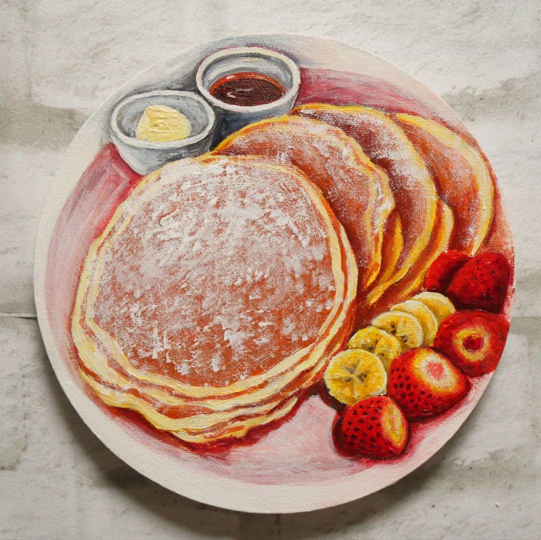 油絵 油彩 油彩画 絵 絵画 円形【バターミルクパンケーキ】