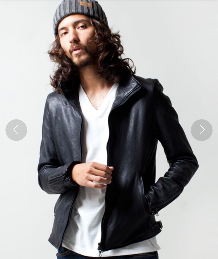 nano・universe ゴートレザー 山羊革 シングルライダースジャケット