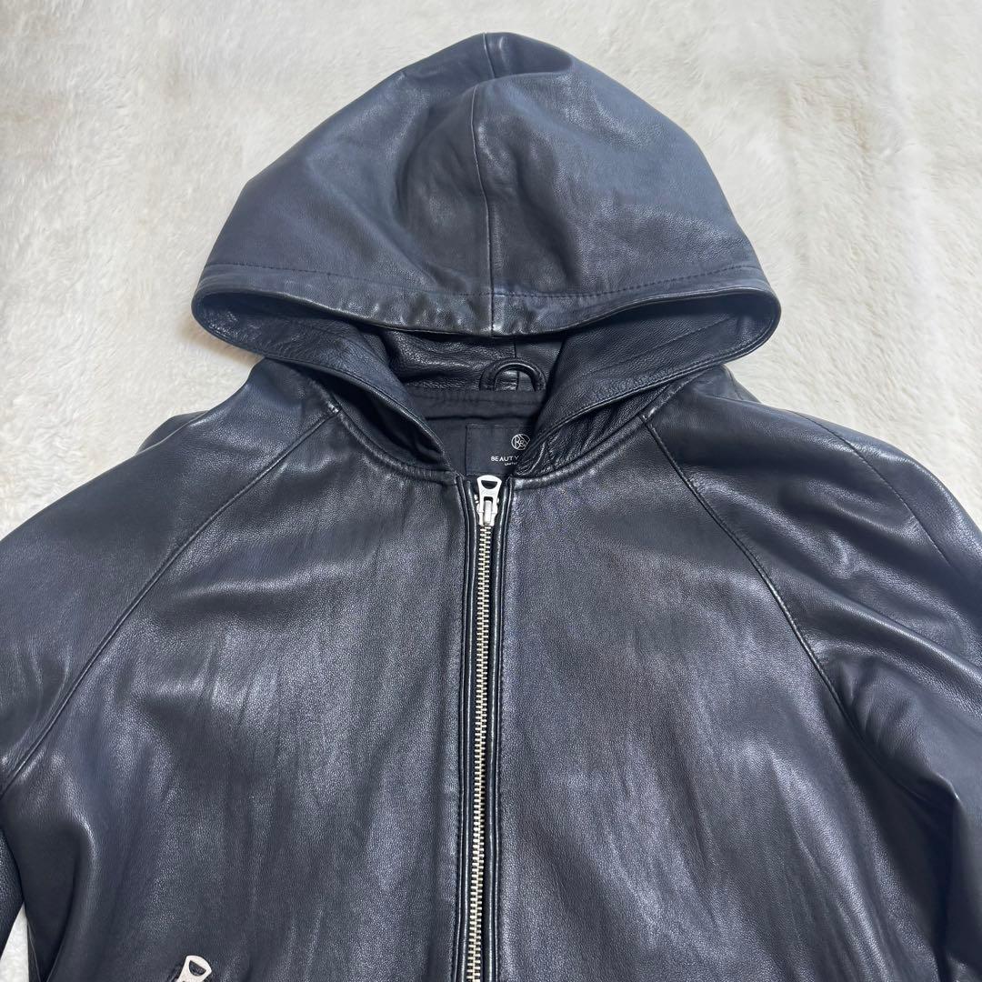美品ユナイテッドアローズ羊革フーテッドレザーライダースジャケットS