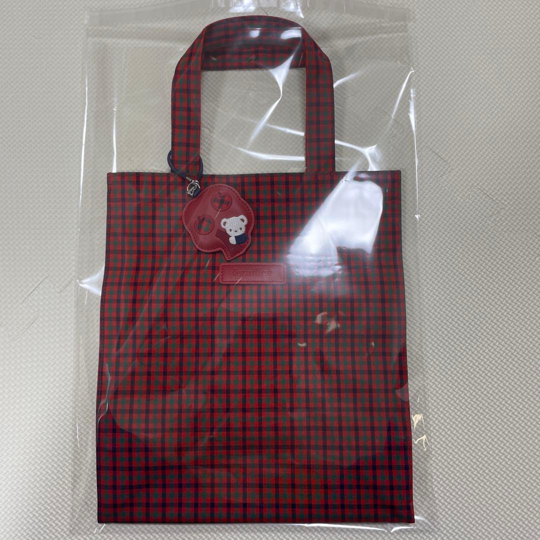 完売　新品 ファミリア　トートバッグ　縦型　大 赤チェック XF