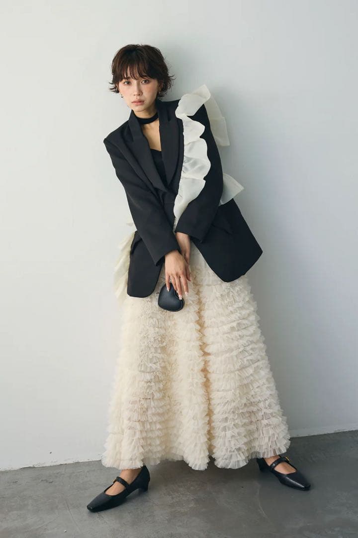 ホイップチュールティアードスカート ボリュームスカート アイボリー