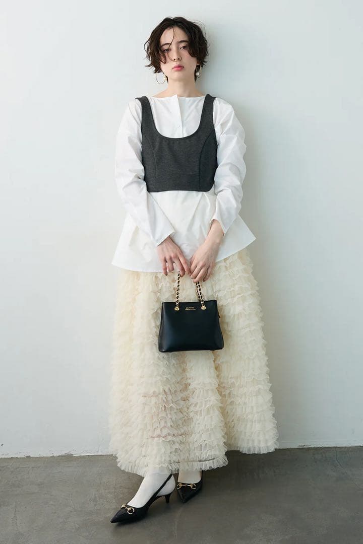 ホイップチュールティアードスカート ボリュームスカート アイボリー