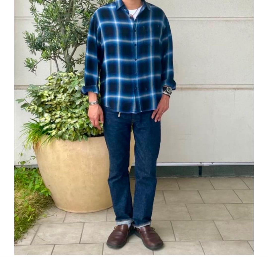 REMI RELIEF BEAMS PLUS シャドウチェックシャツ 黒 青