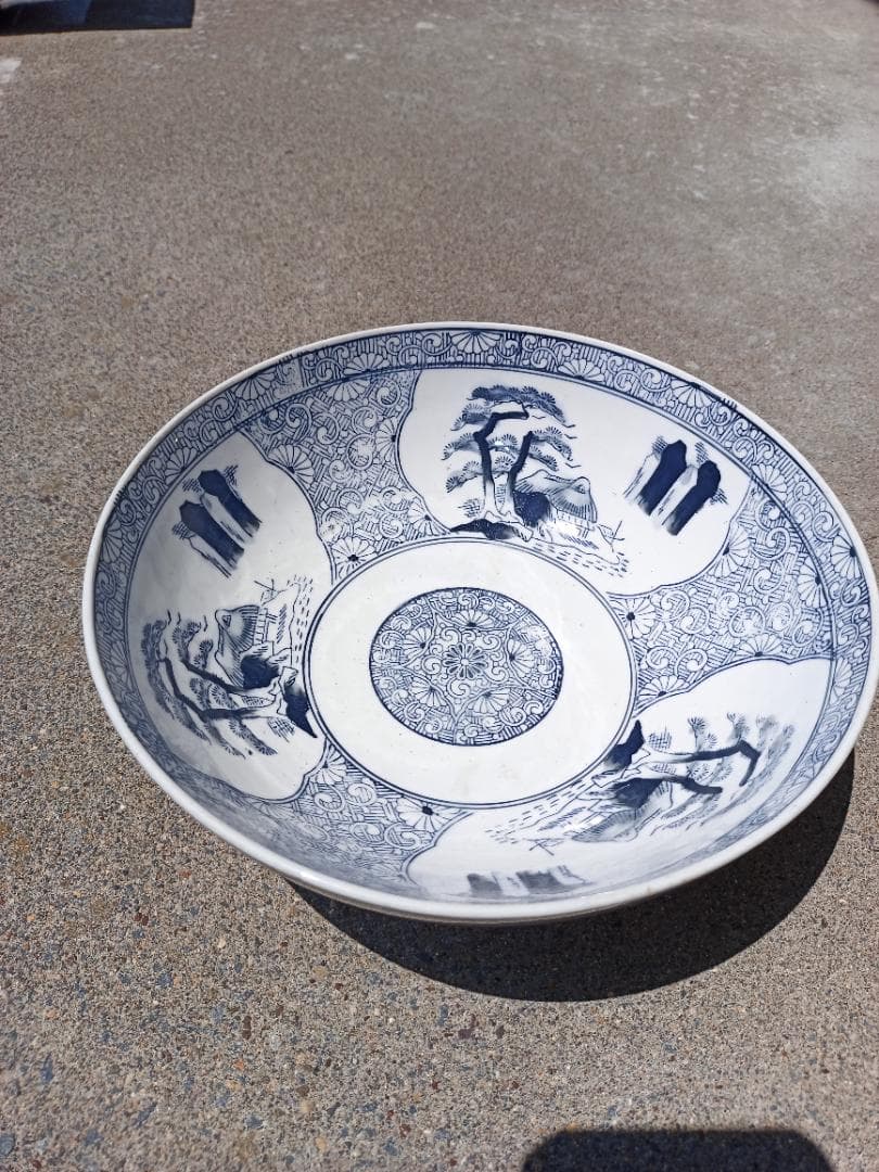 古伊万里、染付 中鉢 骨董 伊万里 手描き染付 中鉢 輪花 ブルー アンティーク