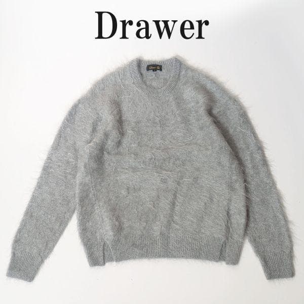 Drawer ドゥロワー カシミヤニット グレー カシミヤファー クルー