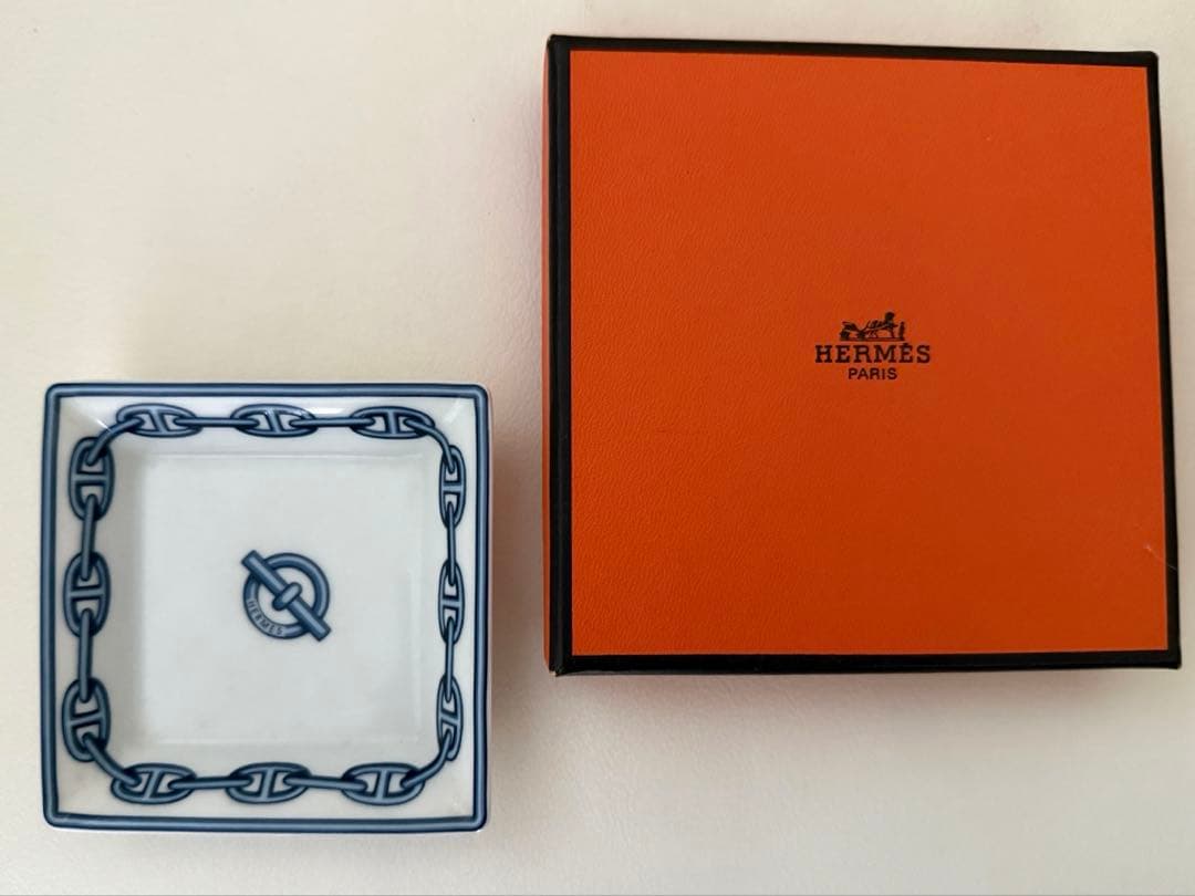 HERMES エルメス シェーヌダンクル アクセサリートレイ ブルー スクエア