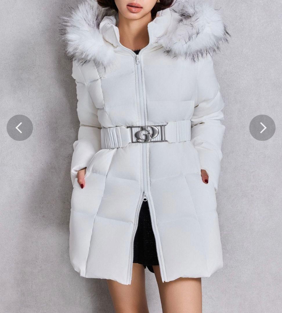 GYDA 新品 ベルト付ロングダウンコート Ｍサイズ ファー付きホワイト