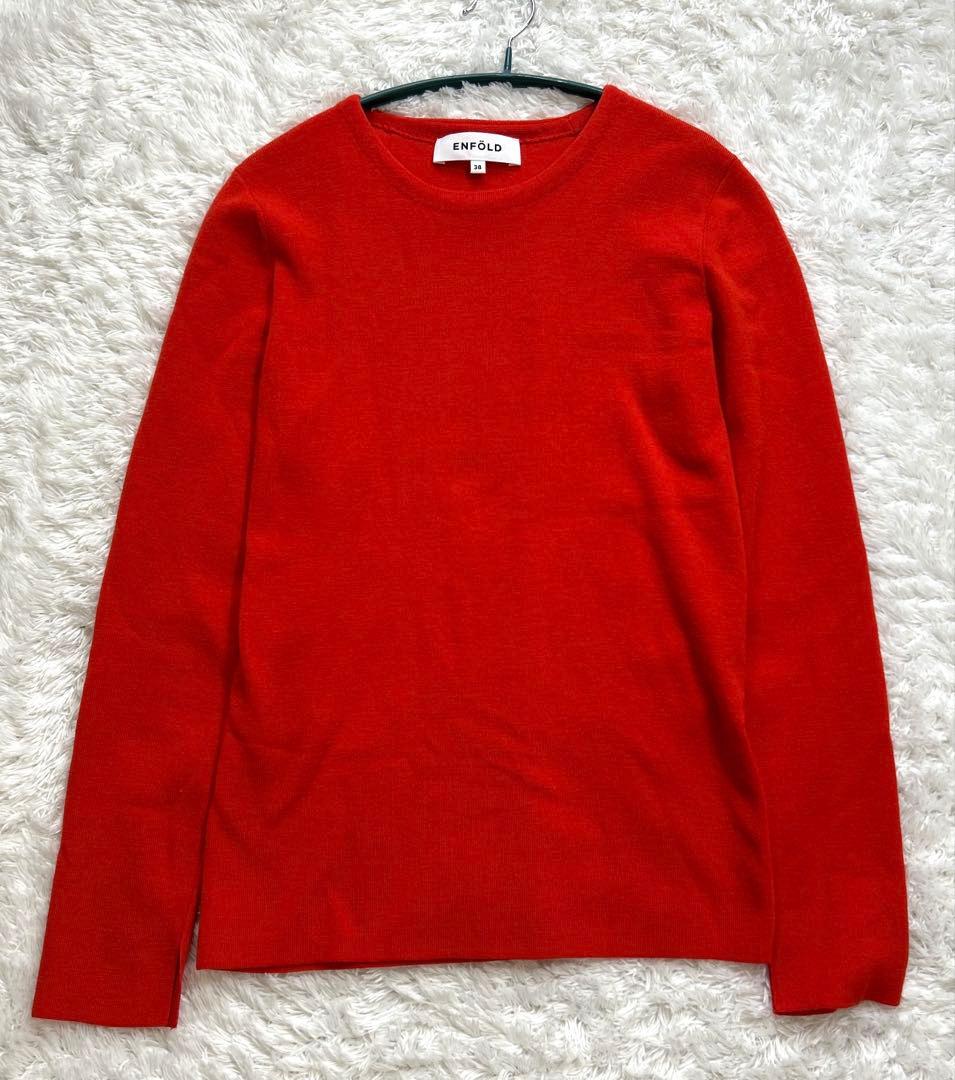 ENFOLD エンフォルド　クルーネックニット　赤　38