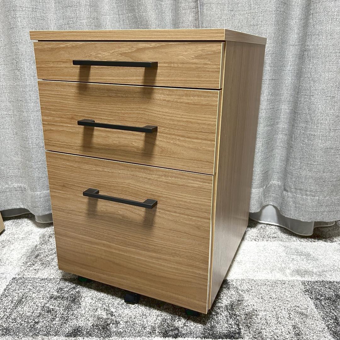 プラス 木製デスクワゴン 3段 W1-044SC-3 濃木目 幅40.5cm fantoni/ファントーニ/オフィス 木製ワゴン 3段 鍵付き 幅42 奥行57 高