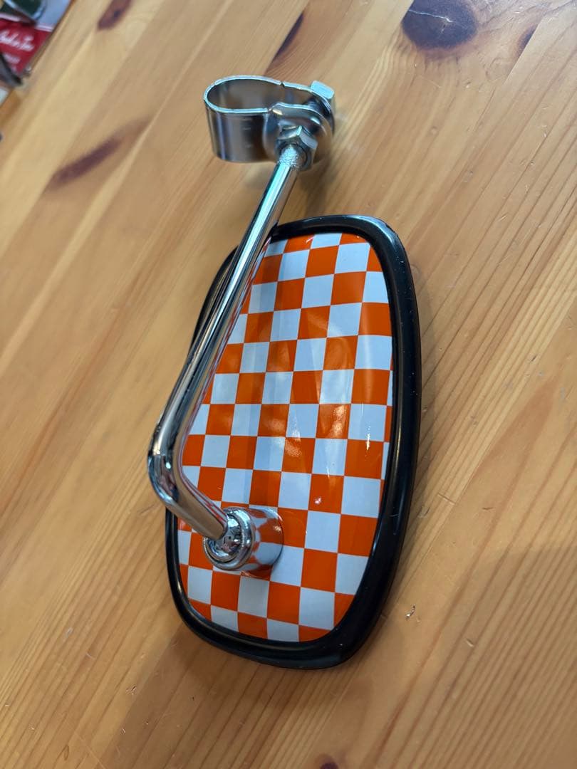 早い者勝ち　デッドストック　オレンジ　チェッカーフラッグミラー 楕円形