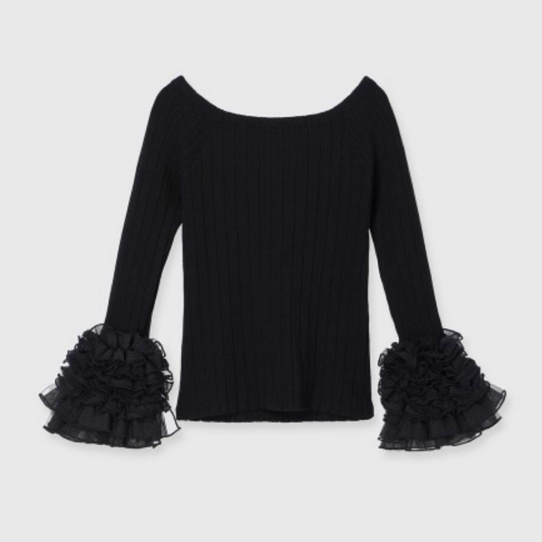 新品 Eimy Istoire チュールギャザーカフスニットプルオーバー