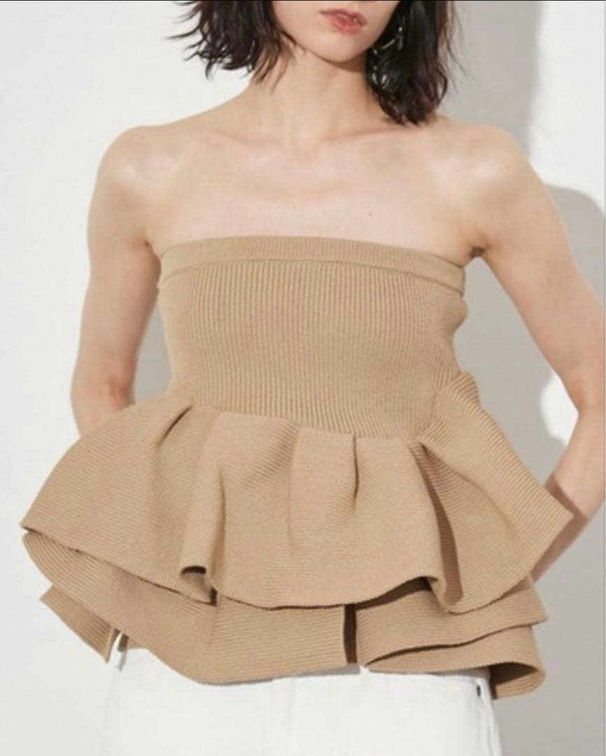 styling/ラッフルニットベアトップ　ベージュ