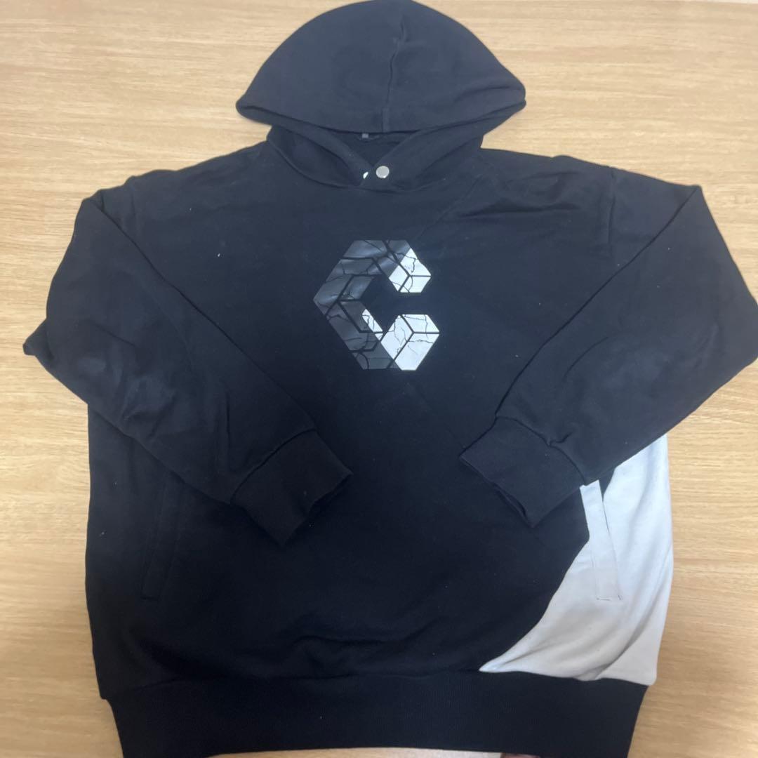 CRONOS フード付きパーカー ブラック/ホワイト SとMの中間サイズ
