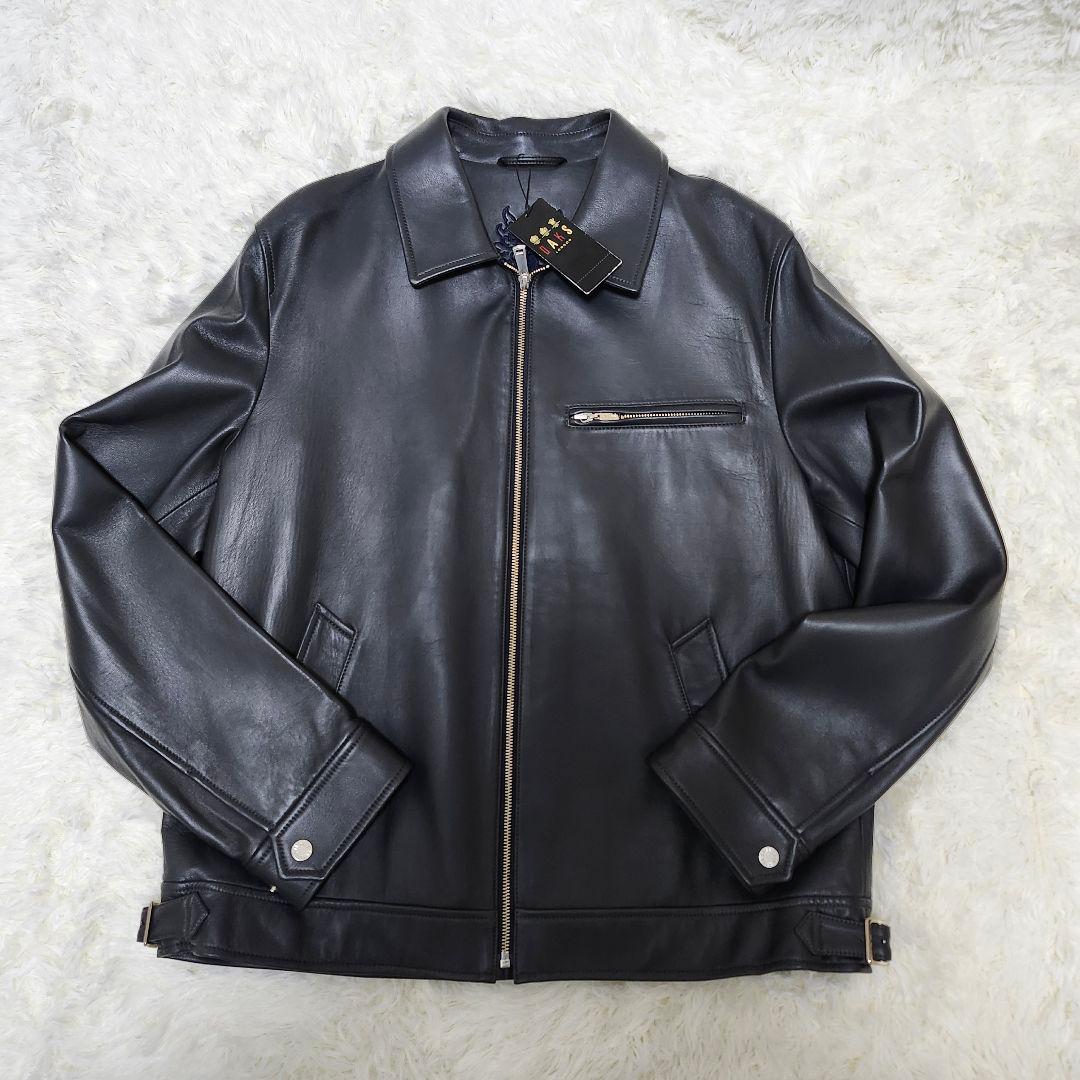タグ付未使用　DAKS　シングルライダース　裏地刺繍　ラムレザー