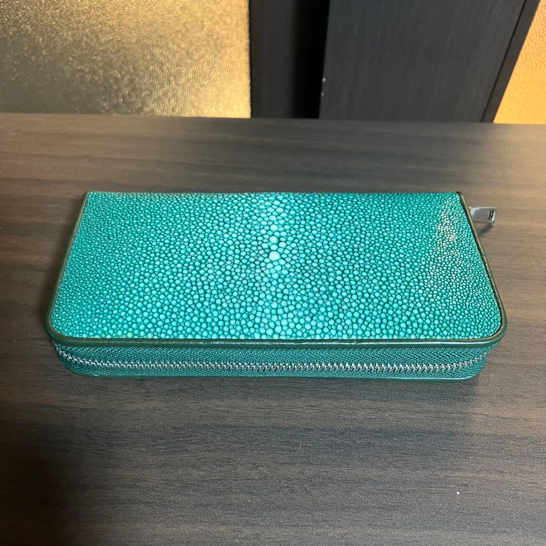 スティングレイ 長財布 エイ ガルーシャ 本革 ラウンドファスナー グリーン 緑