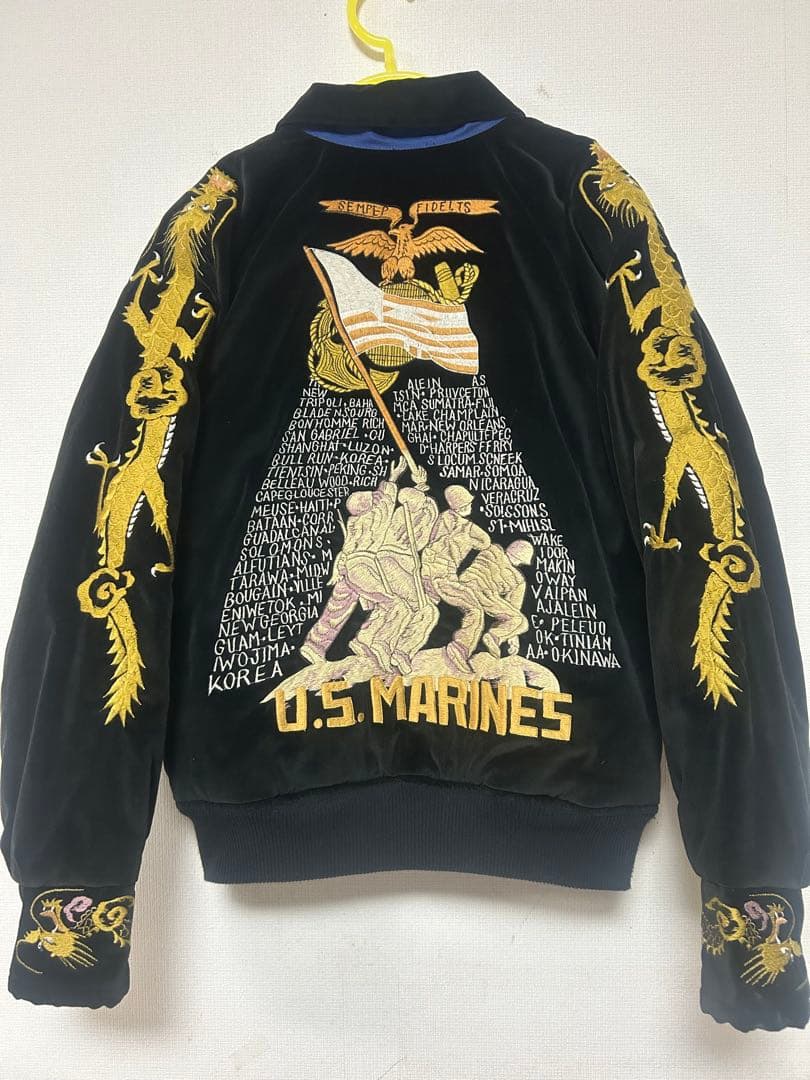 WAREHOUSE硫黄島スカジャン別珍リバーシブル　サイズ36 ベロア WAREHOUSE 硫黄島スカジャン 別珍 リバーシブル フルデコ 刺繍 龍