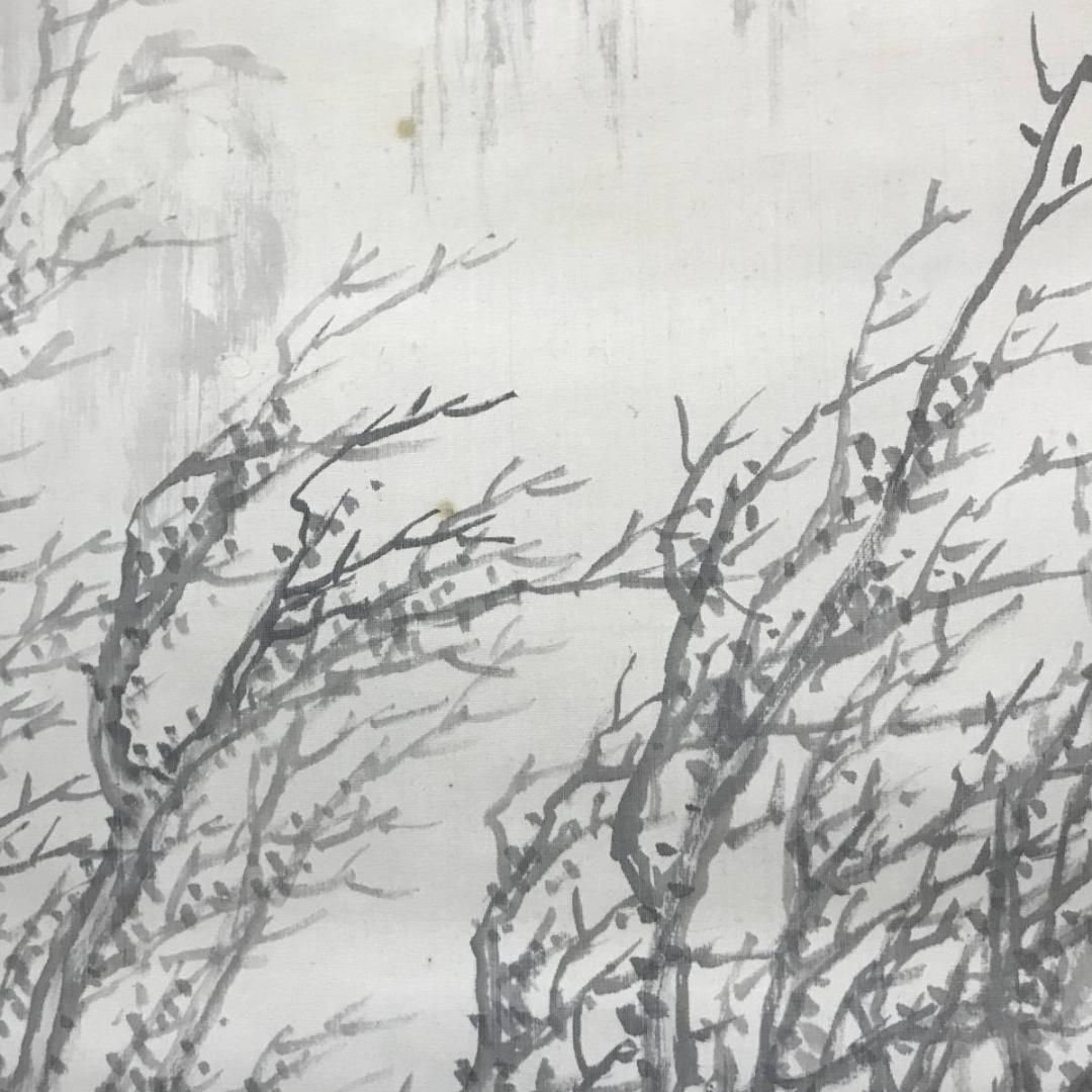 真作】周風/麦に蝶図/掛軸/名家伝来/AB-938