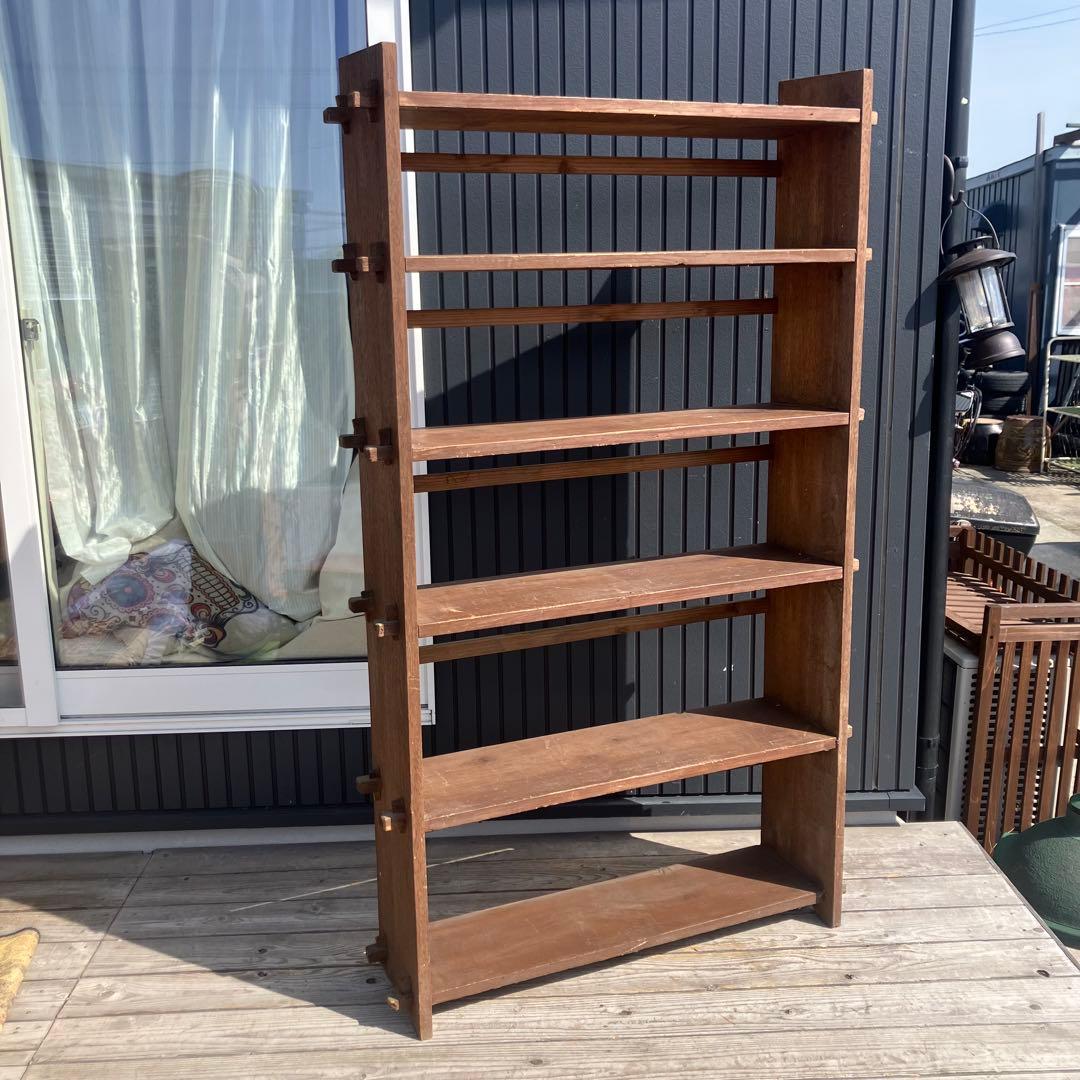 昭和レトロ ミッドセンチュリー くさび型 楔棚 6段木製オープンラック 飾り棚 昭和レトロ ミッドセンチュリー くさび型 楔棚 木製オープンラック