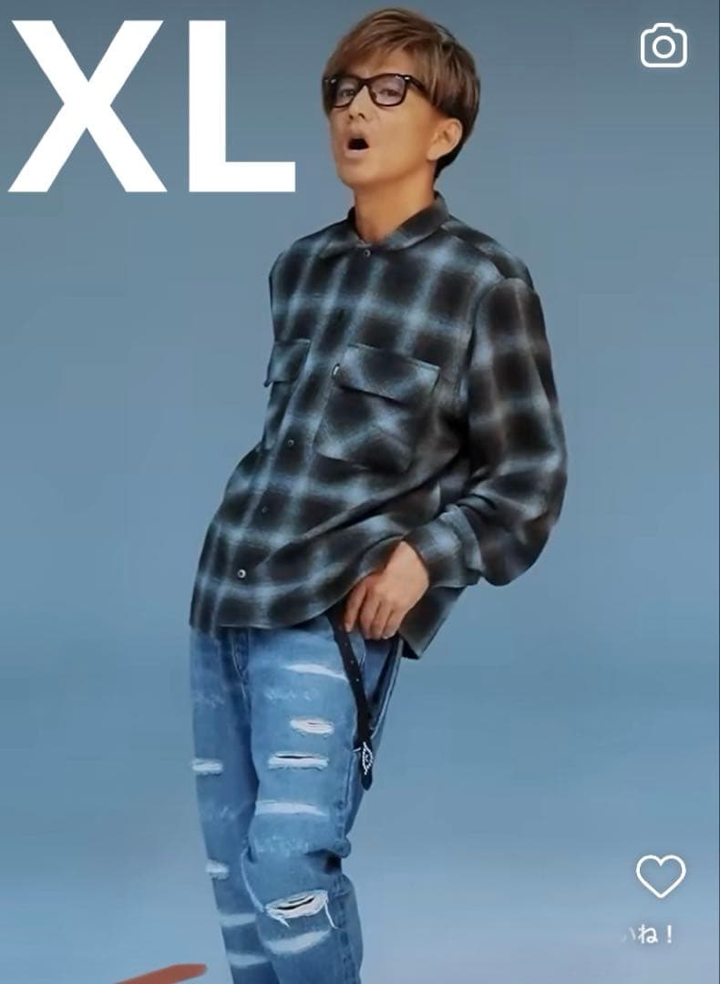 キムタク着 同型別色 私物 ハイアンドシーク ウール チェックシャツ XL