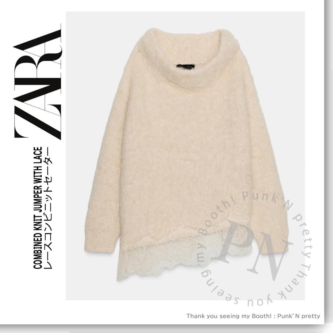 〇 新品 ZARA レース コンビ ニット セーター M 〇 エクリュ - メルカリ