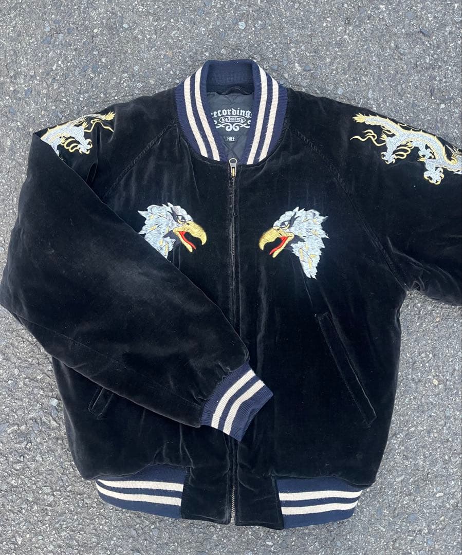 ベロア　刺繍　鷲　龍　スカジャン