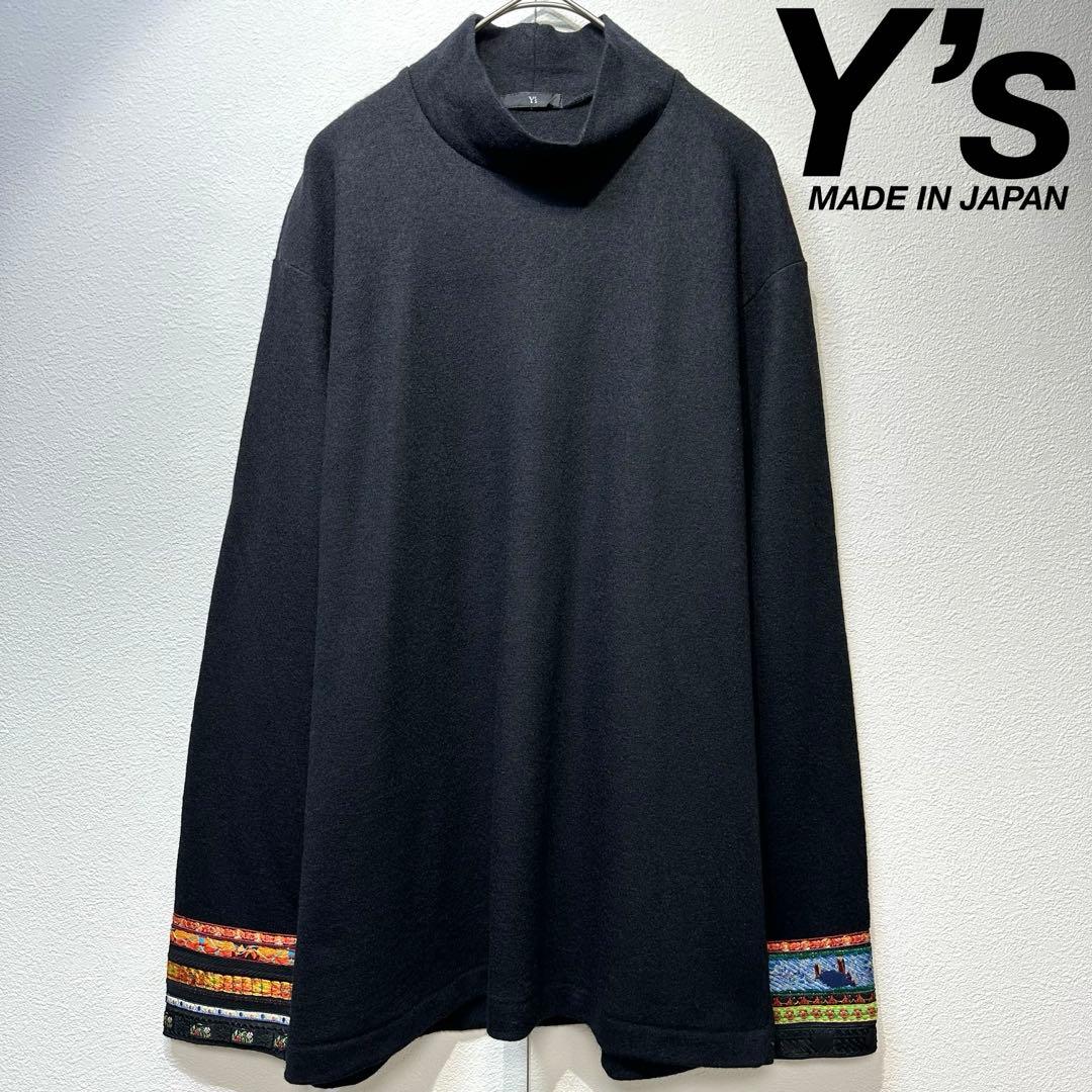 希少 美品 ワイズヨウジヤマモト ウール ハイネック 総柄 刺繍デザイン ニット