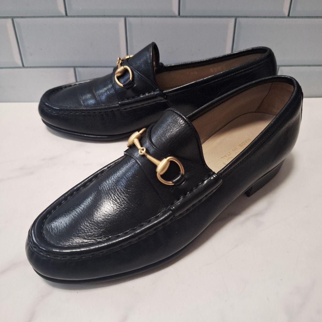 GUCCI グッチ ローファー 23 ホースビット ゴールド レザー ブラック 中古・古着通販】GUCCI (グッチ) ホースビットローファー ブラック