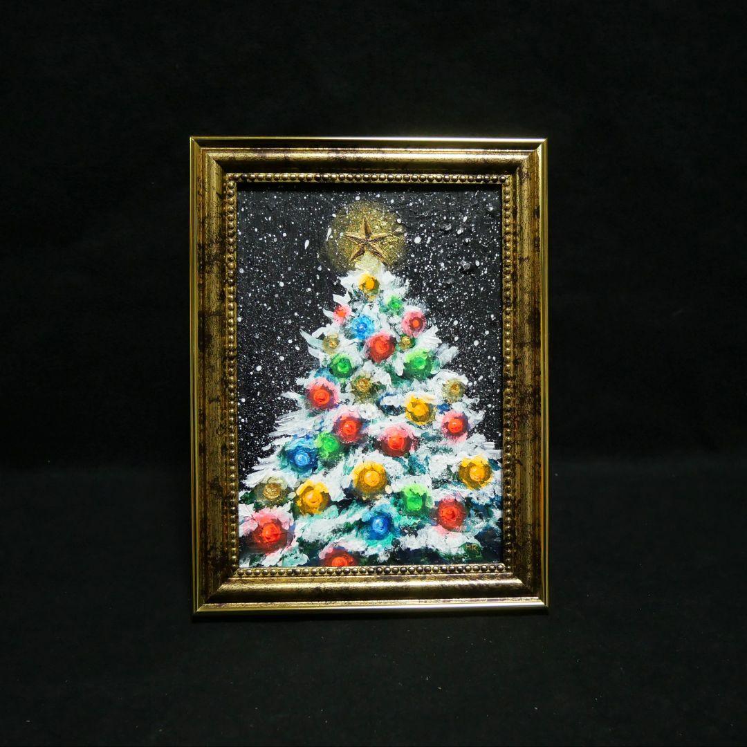 【雪のクリスマスツリー】絵画 油彩 油彩画 絵 油絵