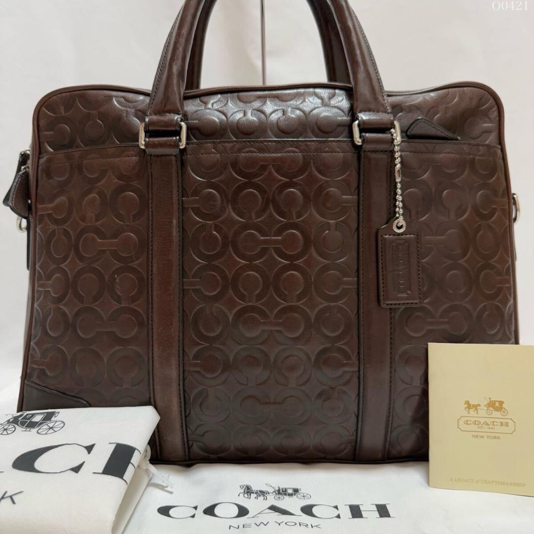 【極美品/保存袋付】コーチ Cロゴ 2way ビジネスバッグ ブリーフケース 茶