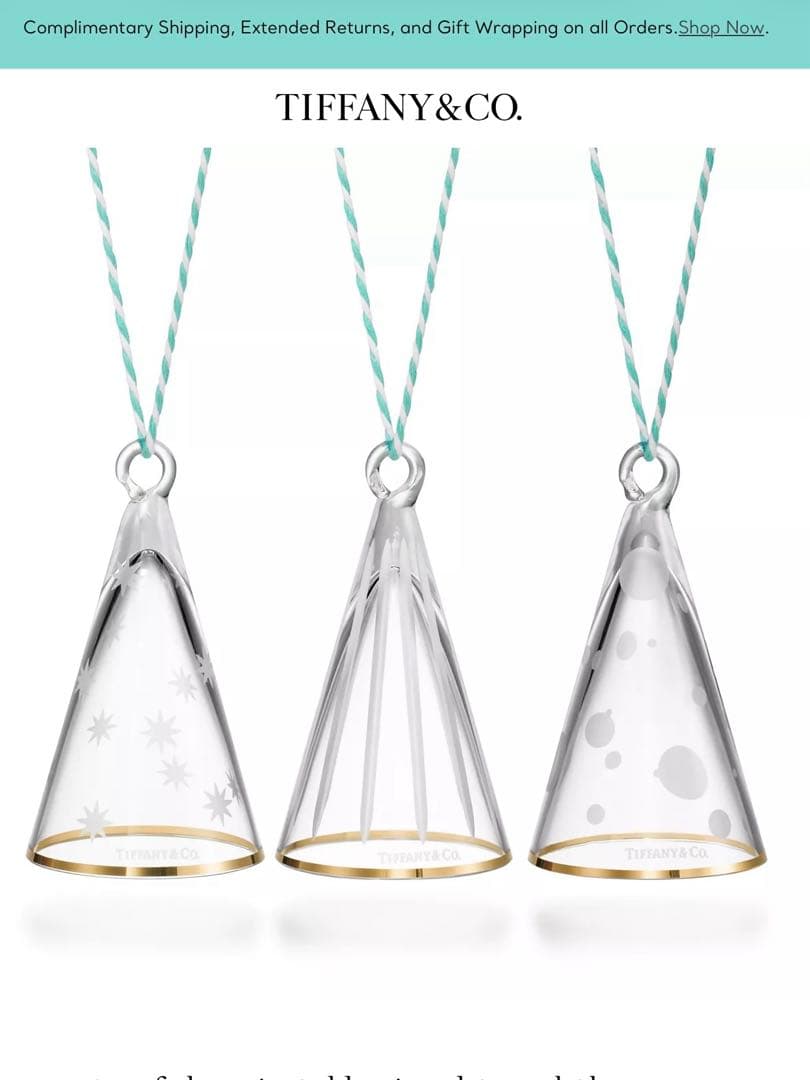 新品　ティファニー　ツリー　オーナメント　金縁　クリスタルガラス　3個セット