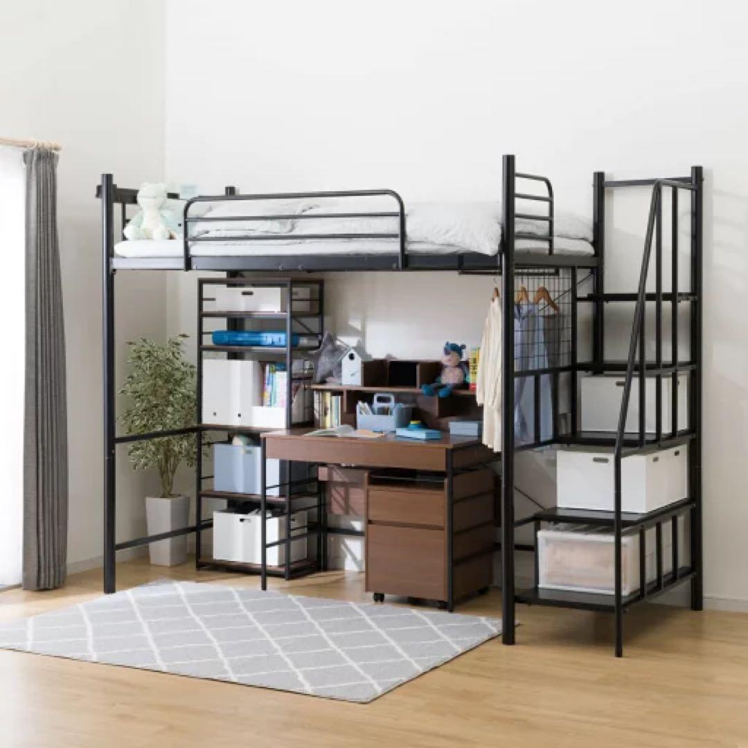 ニトリ　LB02 W43BK ブラック　階段付きロフトベッド