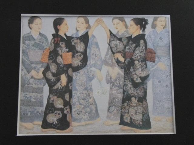 堀田淑支、【遊戯　II】、希少画集・額装画、新品高級額、マット額装付