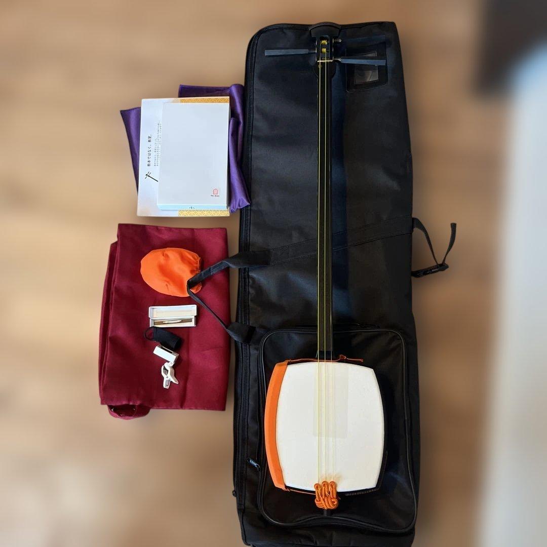 【貴重/破れ無し】三味線 中棹/ケース付き（初心者セット）