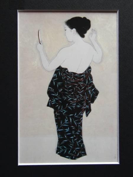 中村貞以、【湯浴みして】、希少な額装用画集画、新品高級額 額装付、状態良好