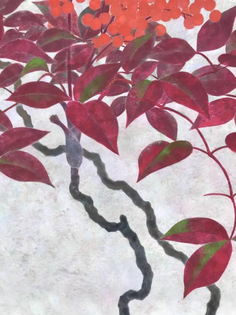 真作】福井宗之助/南天図/ナンテン図/横物/掛軸/名家伝来/AD-765